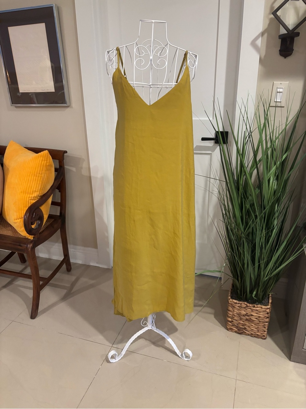NWOT Zara olive/mustard color asymmetric side Slip Midi Dress XS